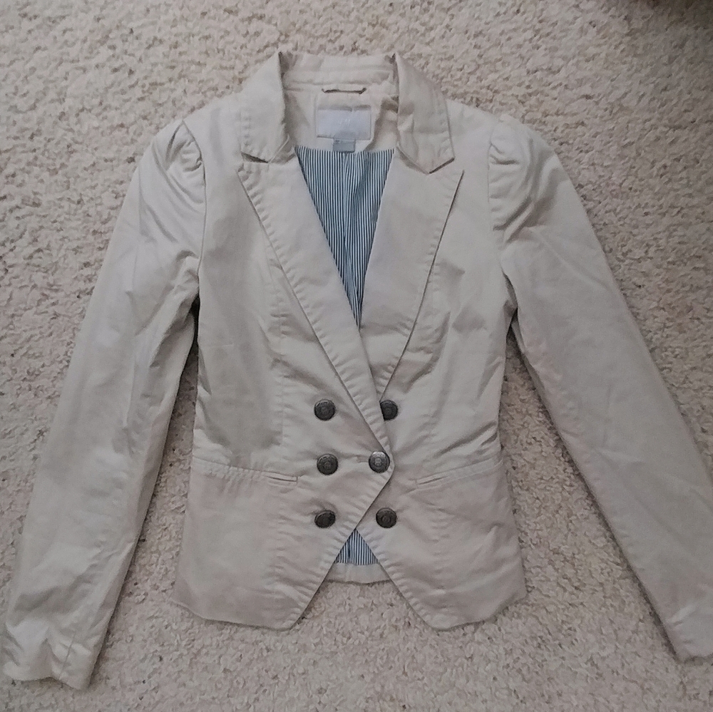 EUC H&M Women's Khaki Cotton Military Blazer 4